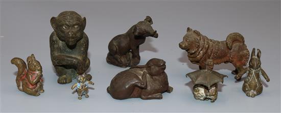 Cold painted bronze and spelter animal figures